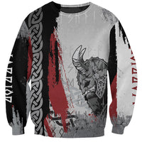 Unisex multicolor Viking warrior graphic sweatshirt with red and black accents