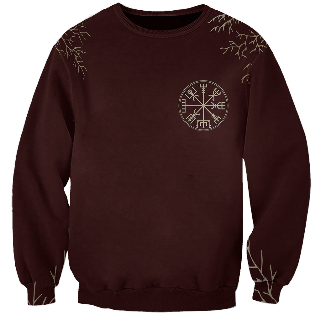 Dark brown unisex sweatshirt with small circular rune emblem on chest