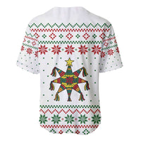Mexico Christmas Baseball Jersey with Piñata Star Design and Red Green Snowflake Pattern - Wonder Print Shop