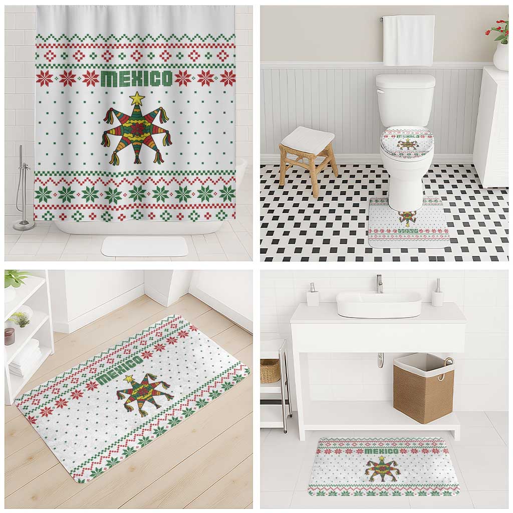 Mexico Christmas Bathroom Set with Piñata Star Design and Red Green Snowflake Pattern - Wonder Print Shop