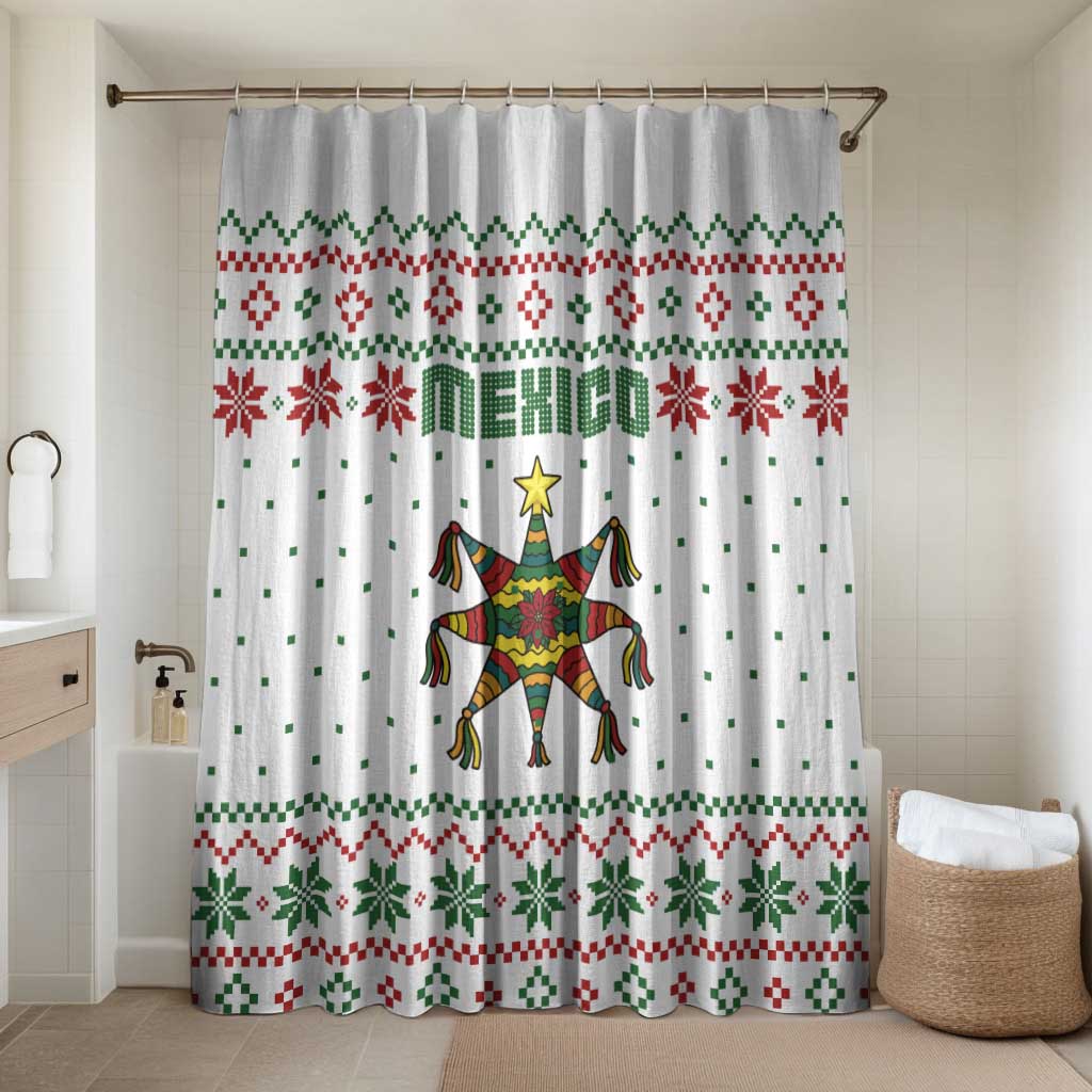 Mexico Christmas Bathroom Set with Piñata Star Design and Red Green Snowflake Pattern - Wonder Print Shop