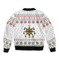 Mexico Christmas Bomber Jacket with Piñata Star Design and Red Green Snowflake Pattern - Wonder Print Shop