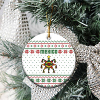 Mexico Christmas Ceramic Ornament with Piñata Star Design and Red Green Snowflake Pattern - Wonder Print Shop