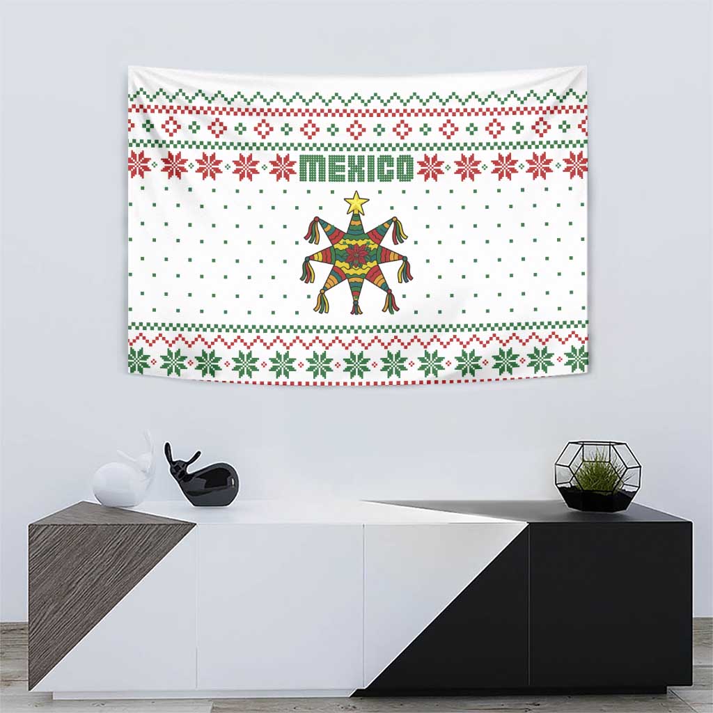 Mexico Christmas Tapestry with Piñata Star Design and Red Green Snowflake Pattern - Wonder Print Shop