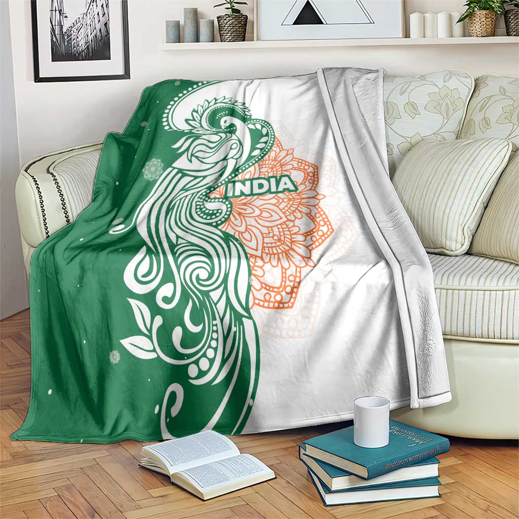 India Christmas Blanket with Peacock Mandala Pattern and Tricolor Design - Wonder Print Shop
