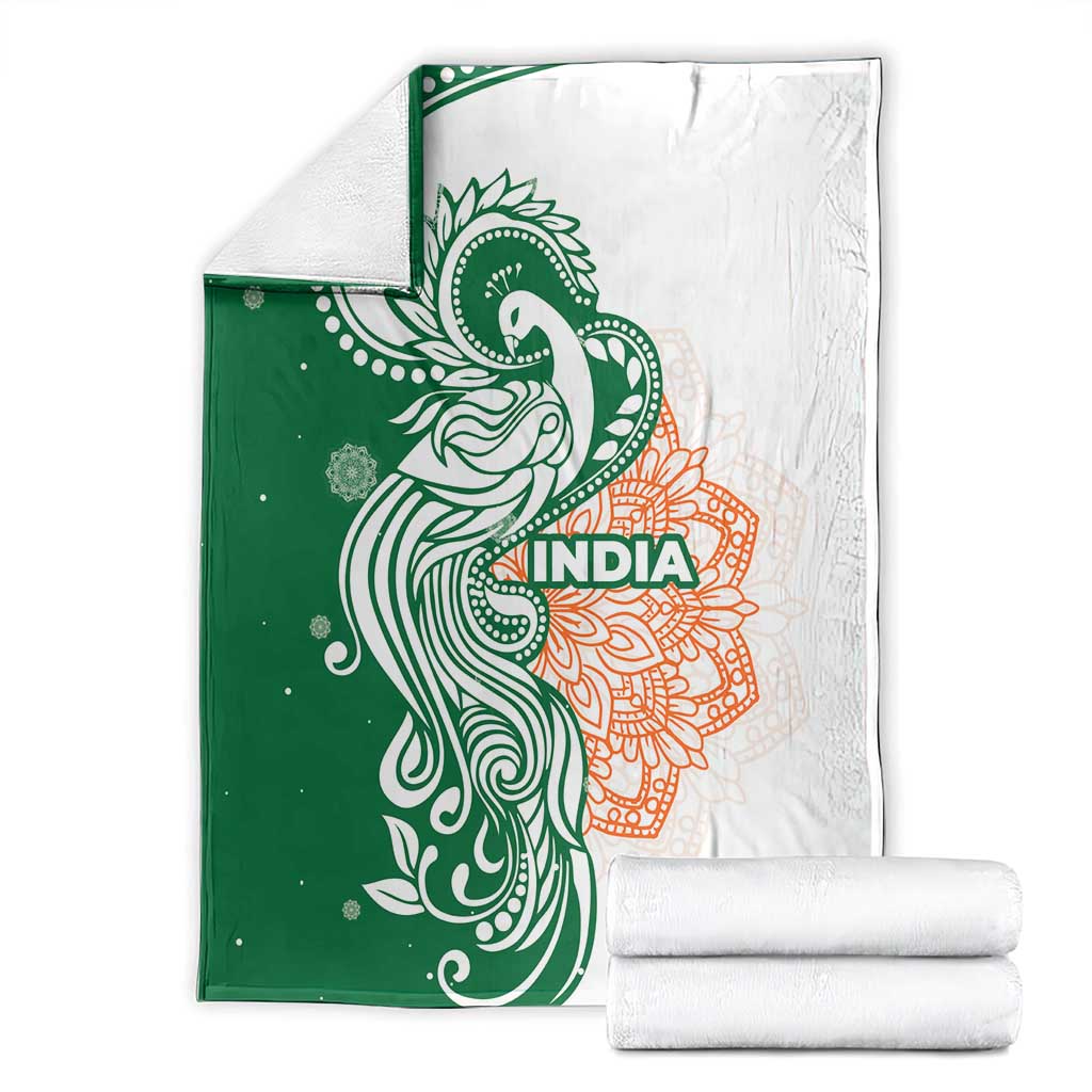 India Christmas Blanket with Peacock Mandala Pattern and Tricolor Design - Wonder Print Shop