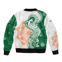 India Christmas Bomber Jacket with Peacock Mandala Pattern and Tricolor Design - Wonder Print Shop