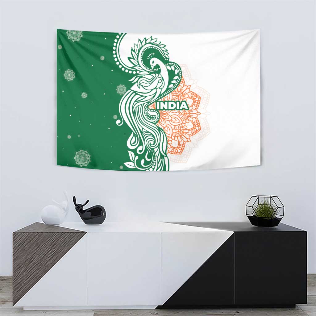 India Christmas Tapestry with Peacock Mandala Pattern and Tricolor Design - Wonder Print Shop