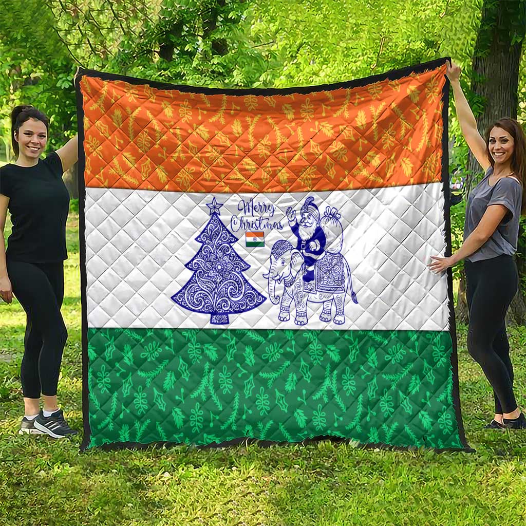 India Christmas Quilt with Elephant Santa Tree Design and Tricolor Holiday Pattern - Wonder Print Shop