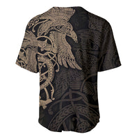 Black baseball jersey with gold raven artwork and ornate motifs on back