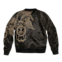 Unisex black bomber jacket with back Viking raven and ornate gold design