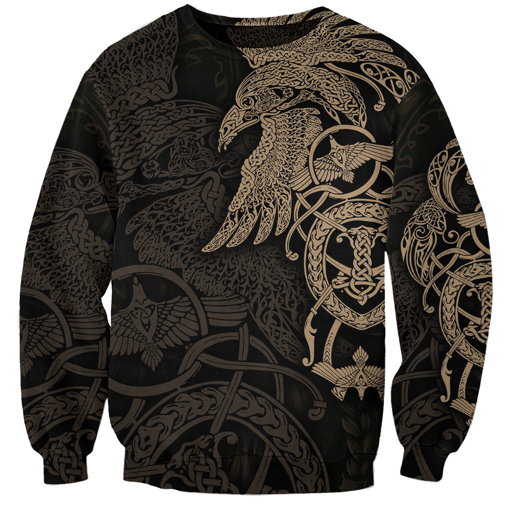 Black unisex sweatshirt with gold raven and Viking-style knotwork graphic