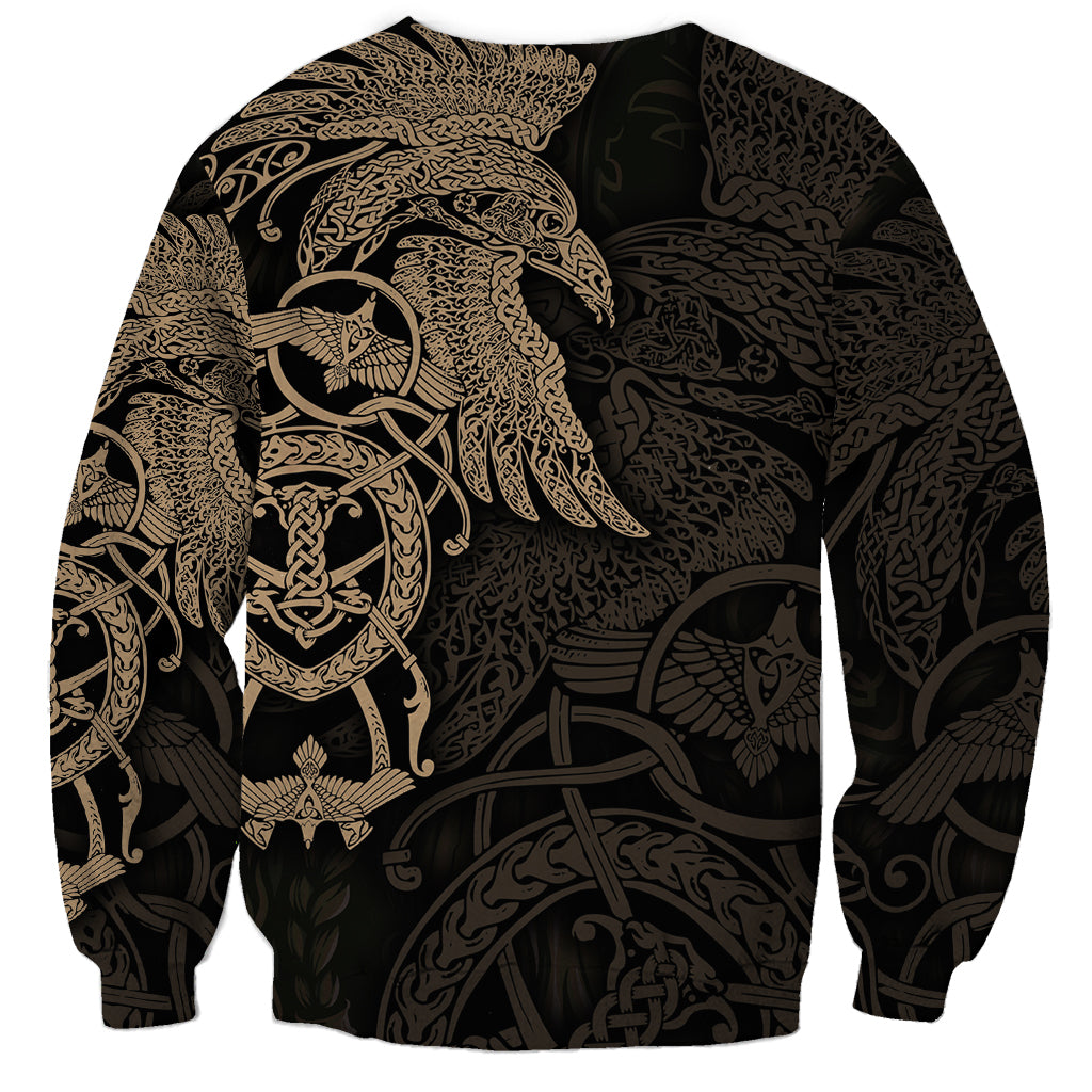 Black unisex sweatshirt with gold raven wings and Viking knotwork on back
