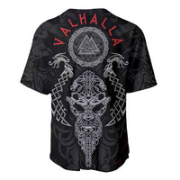 Black baseball jersey with large Viking emblem, sword-and-dragon print, short sleeves
