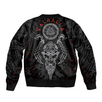 Black bomber jacket, back Viking sword-and-shield emblem with red runes