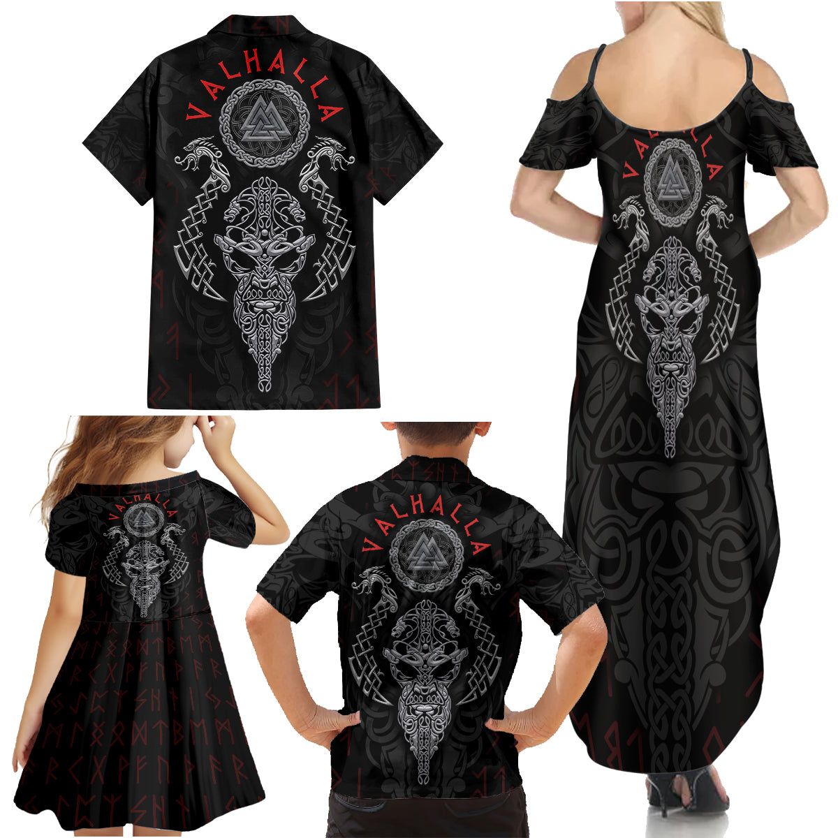 Viking Valhalla Family Matching Summer Maxi Dress and Hawaiian Shirt Odin and Drakkar Pattern - Wonder Print Shop