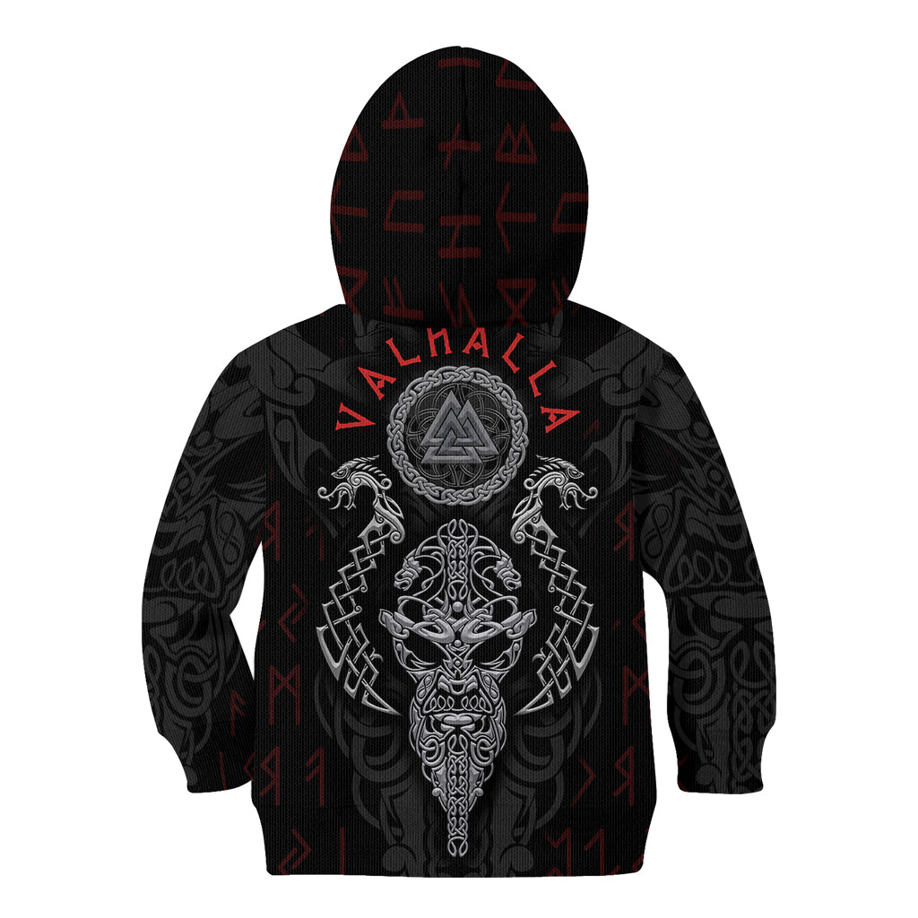 Viking Valhalla Kid Hoodie Odin and Drakkar Pattern - Wonder Print Shop