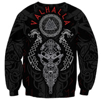 Black unisex crewneck sweatshirt with large Viking dragon and rune graphic on front
