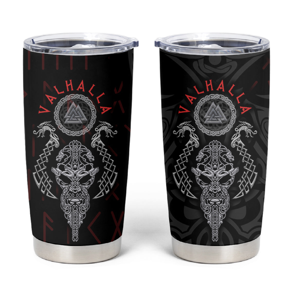 Viking Valhalla Tumbler Cup Odin and Drakkar Pattern