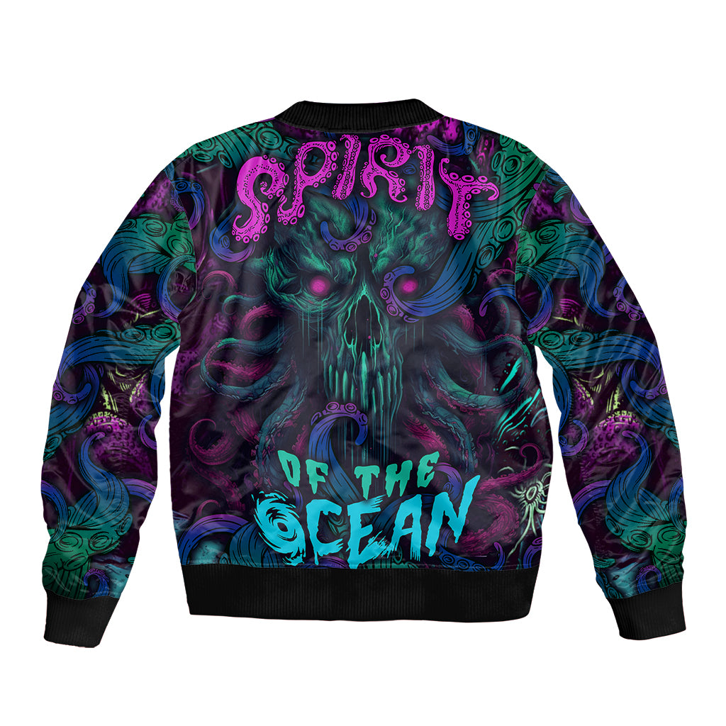 Multicolor bomber jacket with ocean octopus skull graphic and ribbed trims