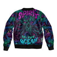 Multicolor bomber jacket with ocean octopus skull graphic and ribbed trims