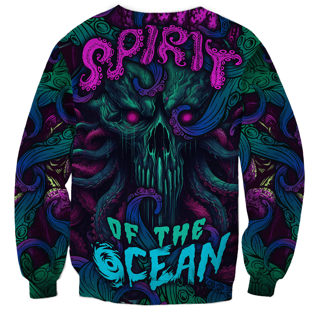Unisex multicolor sweatshirt with octopus monster graphic and ocean word print
