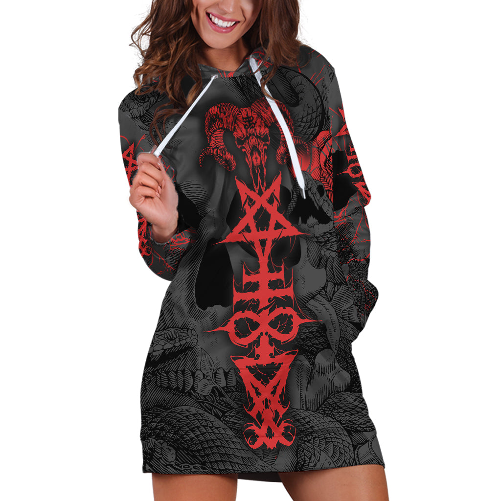 Skull Horror - Satan Symbol Grunge Hoodie Dress - Wonder Print Shop