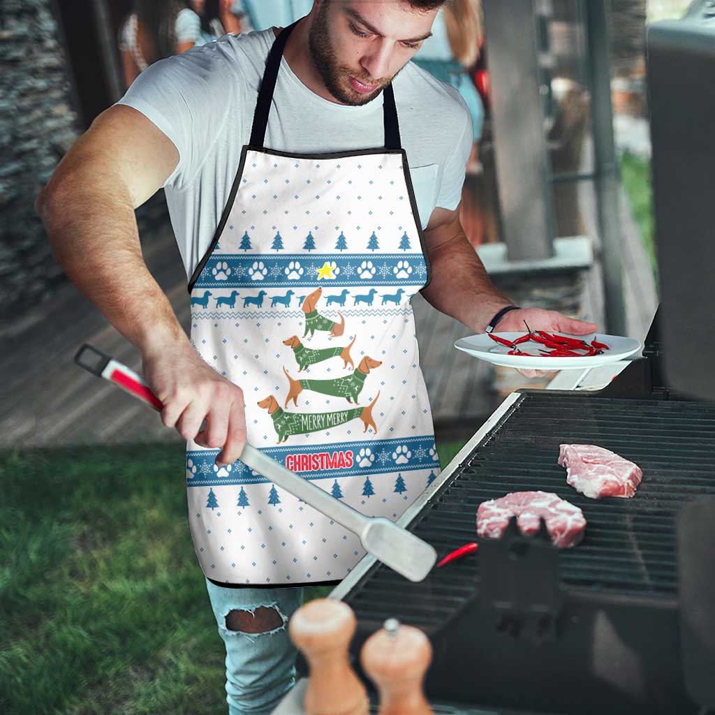 Dachshund Dog Tree Stack Apron with Blue White Paw Print Pattern Design - Wonder Print Shop