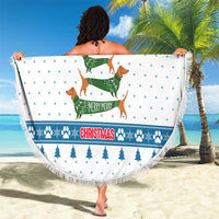 Dachshund Dog Tree Stack Beach Blanket with Blue White Paw Print Pattern Design - Wonder Print Shop