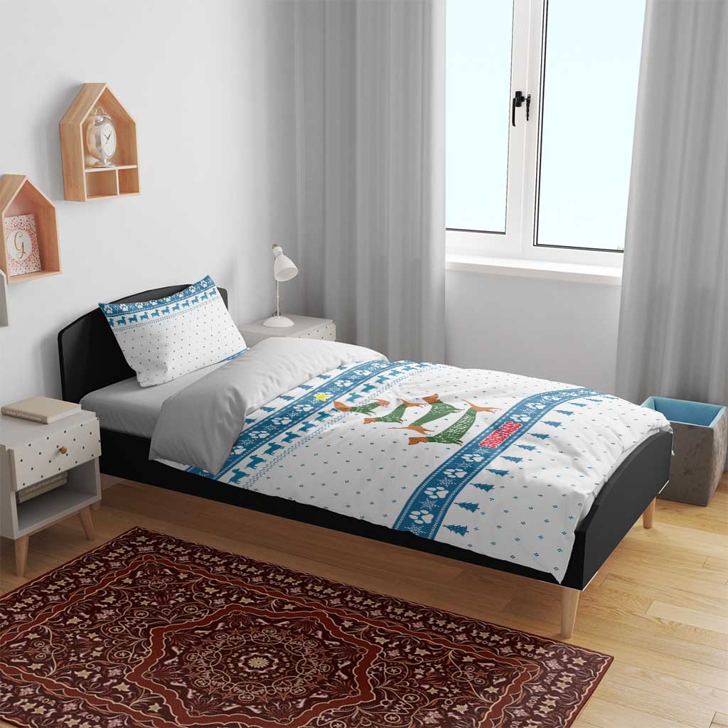 Dachshund Dog Tree Stack Bedding Set with Blue White Paw Print Pattern Design - Wonder Print Shop