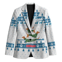 Dachshund Dog Tree Stack Blazer with Blue White Paw Print Pattern Design - Wonder Print Shop
