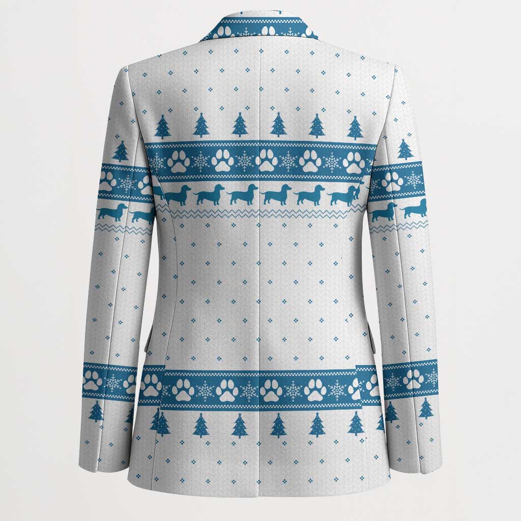 Dachshund Dog Tree Stack Blazer with Blue White Paw Print Pattern Design - Wonder Print Shop