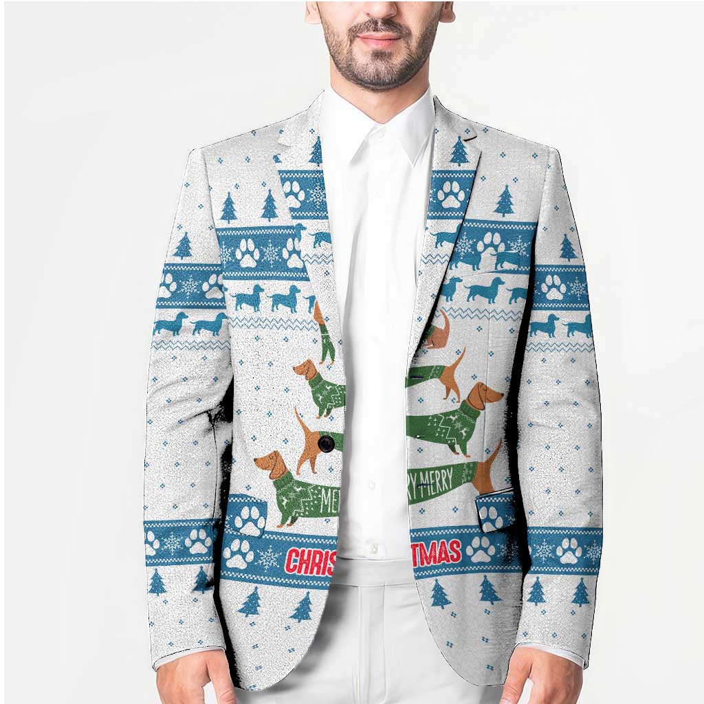 Dachshund Dog Tree Stack Blazer with Blue White Paw Print Pattern Design - Wonder Print Shop
