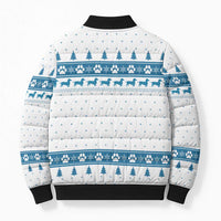 Dachshund Dog Tree Stack Bomber Puffer Jacket with Blue White Paw Print Pattern Design - Wonder Print Shop