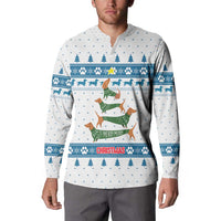 Dachshund Dog Tree Stack Button Sweatshirt with Blue White Paw Print Pattern Design - Wonder Print Shop