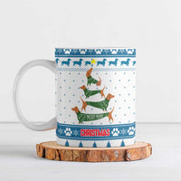 Dachshund Dog Tree Stack Ceramic Mug with Blue White Paw Print Pattern Design - Wonder Print Shop