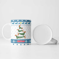 Dachshund Dog Tree Stack Ceramic Mug with Blue White Paw Print Pattern Design - Wonder Print Shop