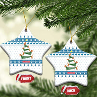 Dachshund Dog Tree Stack Ceramic Ornament with Blue White Paw Print Pattern Design - Wonder Print Shop