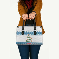 Dachshund Dog Tree Stack Leather Bag with Blue White Paw Print Pattern Design - Wonder Print Shop