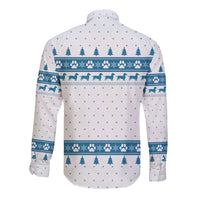 Dachshund Dog Tree Stack Long Sleeve Button Shirt with Blue White Paw Print Pattern Design - Wonder Print Shop