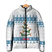 Dachshund Dog Tree Stack Padded Jacket with Blue White Paw Print Pattern Design - Wonder Print Shop