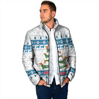 Dachshund Dog Tree Stack Padded Jacket with Blue White Paw Print Pattern Design - Wonder Print Shop