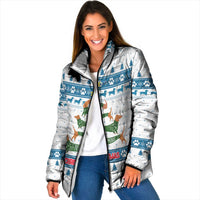 Dachshund Dog Tree Stack Padded Jacket with Blue White Paw Print Pattern Design - Wonder Print Shop