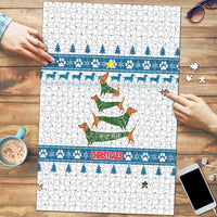 Dachshund Dog Tree Stack Puzzle with Blue White Paw Print Pattern Design - Wonder Print Shop