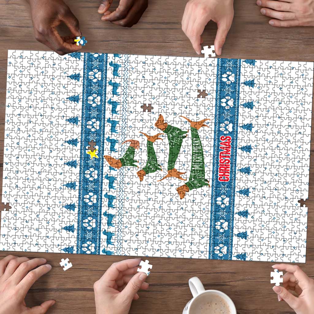 Dachshund Dog Tree Stack Puzzle with Blue White Paw Print Pattern Design - Wonder Print Shop