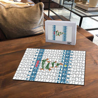 Dachshund Dog Tree Stack Puzzle with Blue White Paw Print Pattern Design - Wonder Print Shop