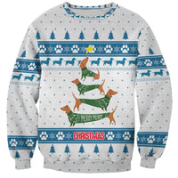 Dachshund Dog Tree Stack Sweatshirt with Blue White Paw Print Pattern Design - Wonder Print Shop