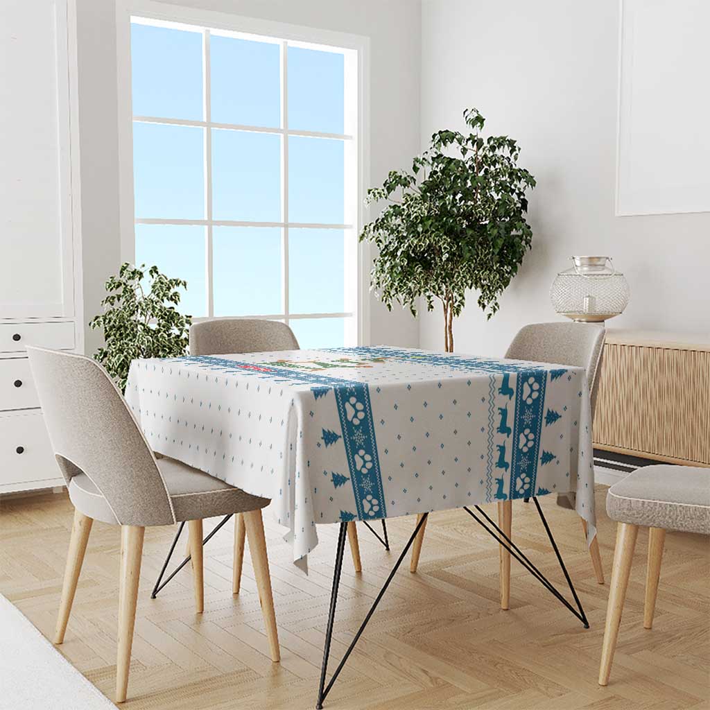 Dachshund Dog Tree Stack Tablecloth with Blue White Paw Print Pattern Design - Wonder Print Shop