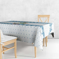 Dachshund Dog Tree Stack Tablecloth with Blue White Paw Print Pattern Design - Wonder Print Shop