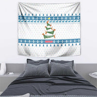Dachshund Dog Tree Stack Tapestry with Blue White Paw Print Pattern Design - Wonder Print Shop